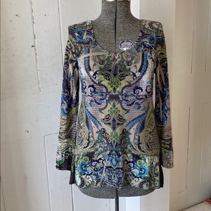 One World Paisley Velvet Tunic Top Size Med